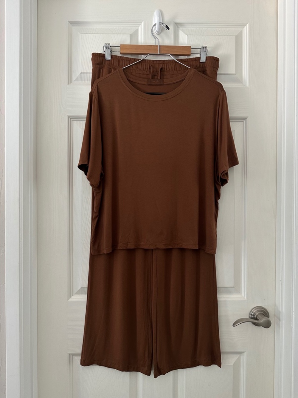 Nuuds Pajama Set Chocolate Brown T-Shirt & Pants Women’s Size Large - Picture 2 of 10